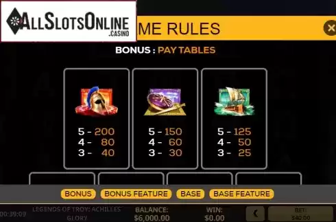 Paytable 4. Legends of Troy 2 from High 5 Games