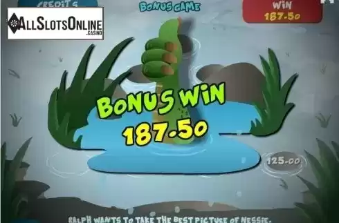 Win Presentation screen. Loch Ness Monster from Tom Horn Gaming