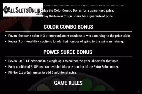 Bonus rules screen