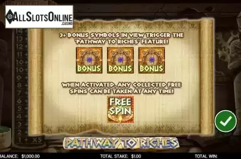 Start Screen. Pathway to Riches from CORE Gaming