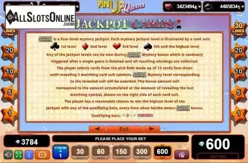 Jackpot feature screen. Pin Up Queens (EGT) from EGT