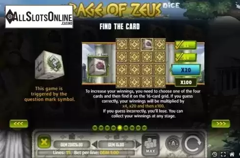 Bonus game screen. Rage of Zeus Dice from Mancala Gaming