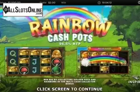 Start Screen. Rainbow Cash Pots from Inspired Gaming