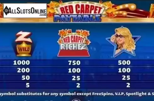 Paytable 2. Red Carpet Richez from Gamesys