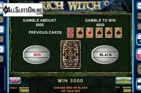 Gamble game screen. Rich Witch Deluxe from Novomatic