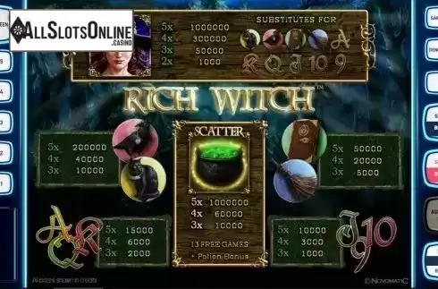 Paytable . Rich Witch Deluxe from Novomatic