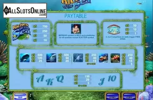 Paytable 1. Riches of the Sea from 2by2 Gaming