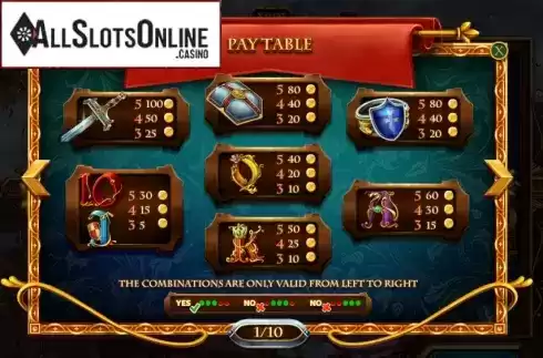 Paytable 1. Riches of Camelot from Red Rake
