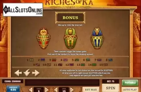 Paytable 3. Riches of Ra Slot from Play'n Go
