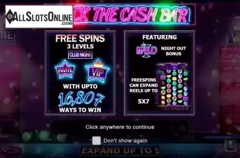 Start Screen. Rock the Cash Bar from Northern Lights Gaming