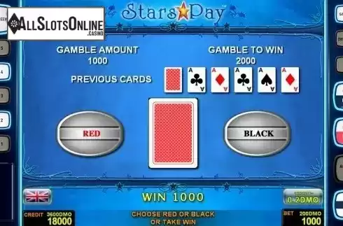 Gamble game screen. Stars Pay Deluxew from Novomatic
