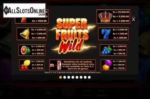 Paytable. Super Fruits Wild from Inspired Gaming