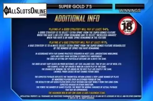 Paytable 7. Super Gold Sevens from CR Games