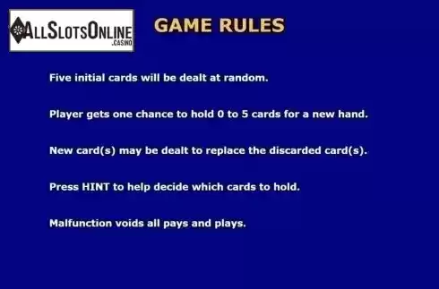 Game Rules. Super Video Poker from KA Gaming