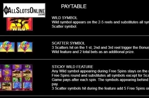 Paytable 1. Safari Adventures from Platipus