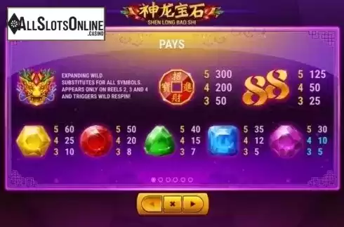 Paytable 1. Dragon Gems (Shen Long Bao Shi) from Skywind Group