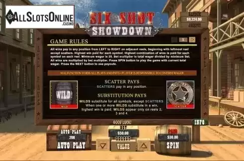Rules. Six Shot Showdown from RTG
