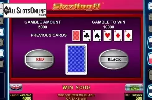 Gamble game screen. Sizzling 8 Deluxe from Novomatic