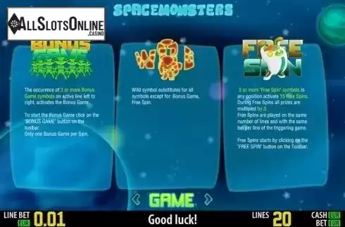 Paytable 2. Space Monsters HD from World Match