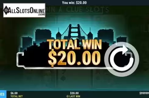 Win screen. Spin a Clue Slots from Slot Factory