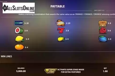 PayTable Screen