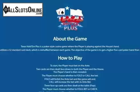 Game Rules 1. Texas Hold'em Plus (Shuffle Master) from Shuffle Master