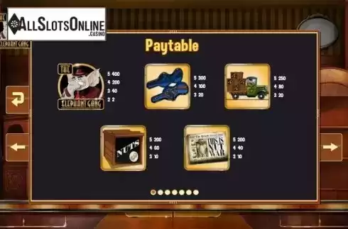 Paytable 1. The Elephant Gang from Skyrocket Entertainment