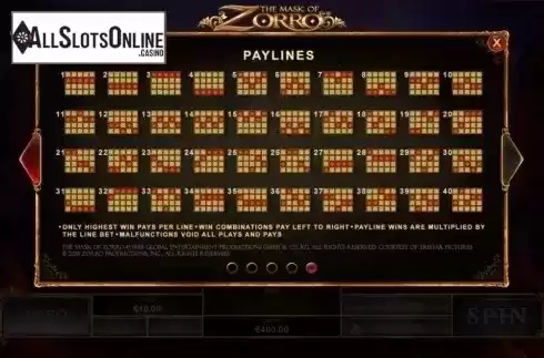 Paylines. The Mask of Zorro (Playtech) from Playtech