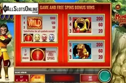 Paytable 2. The Monkey Prince from IGT