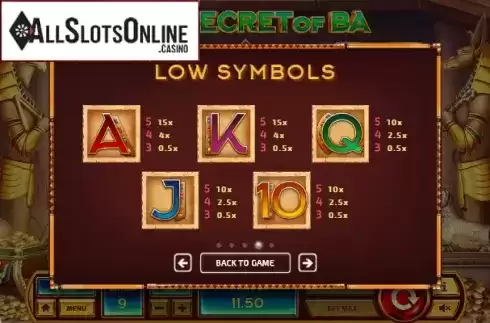 Paytable 4. The Secret of Ba from Tom Horn Gaming