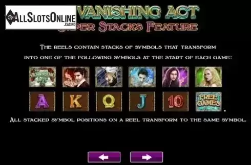 Paytable 5. The Vanishing Act from High 5 Games