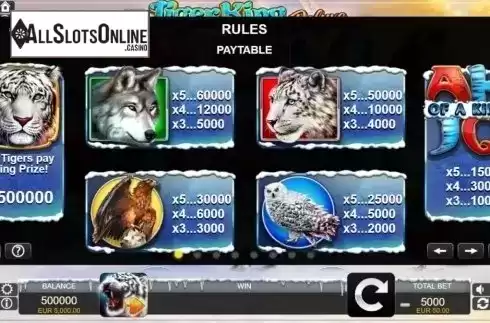 Paytable. Tiger King Deluxe from FUGA Gaming