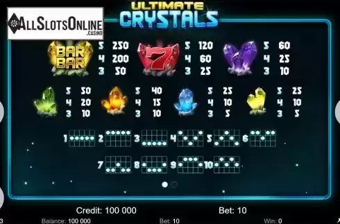 Paytable . Ultimate Crystals from KAJOT
