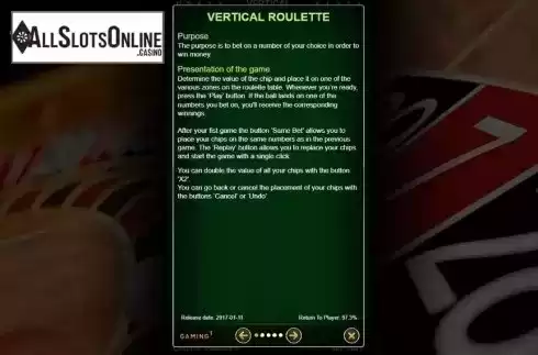 Rules 1. Vertical Roulette from GAMING1