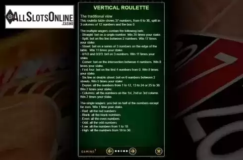 Rules 3. Vertical Roulette from GAMING1