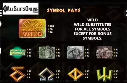 Paytable. Ways of Labyrinth from Leander Games