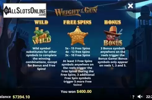Paytable 1. Weight of the Gun from Lady Luck Games