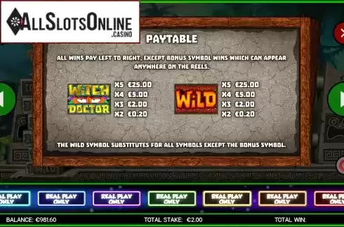 Paytable 1. Witch Doctor Wild from CORE Gaming