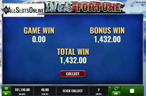 Total win screen. Wolves of Fortune from Playreels