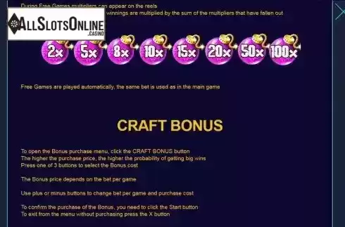 Craft bonus screen