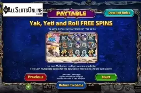 Free Spins. Yak Yeti and Roll from Betsoft