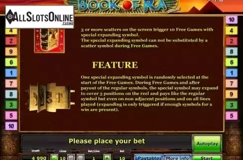Paytable 2. Book of Ra deluxe from Greentube