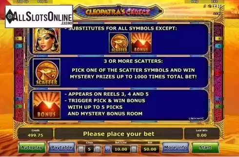 Paytable 2. Cleopatra's Choice from Greentube