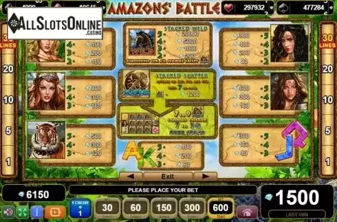 Paytable. 50 Amazons' Battle from EGT