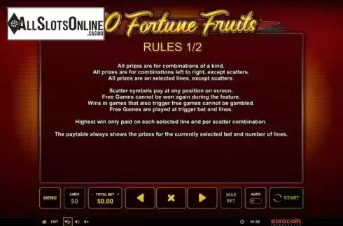 Game Rules 1. 50 Fortune Fruits from Eurocoin Interactive