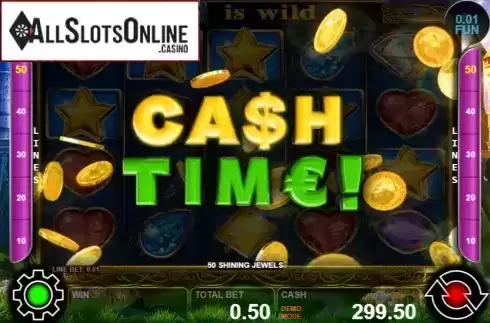 Win screen. 50 Shining Jewels from Casino Technology