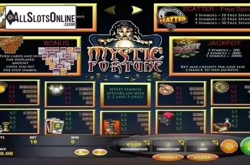 Paytable. Mystic Fortune (IGT) from IGT