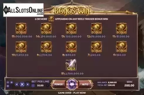 Bonus Win screen