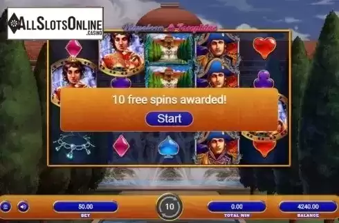 Free Spins screen. Napoleon & Josephine from Relax Gaming