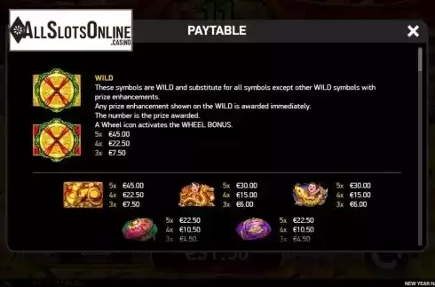 Paytable 1. New Year Happiness from Ruby Play